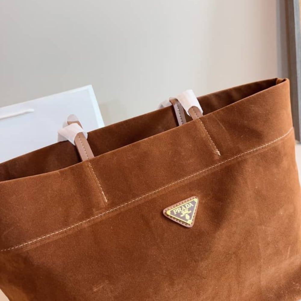 Prada Suede Tote Bag Cocoa Brown 37Cm