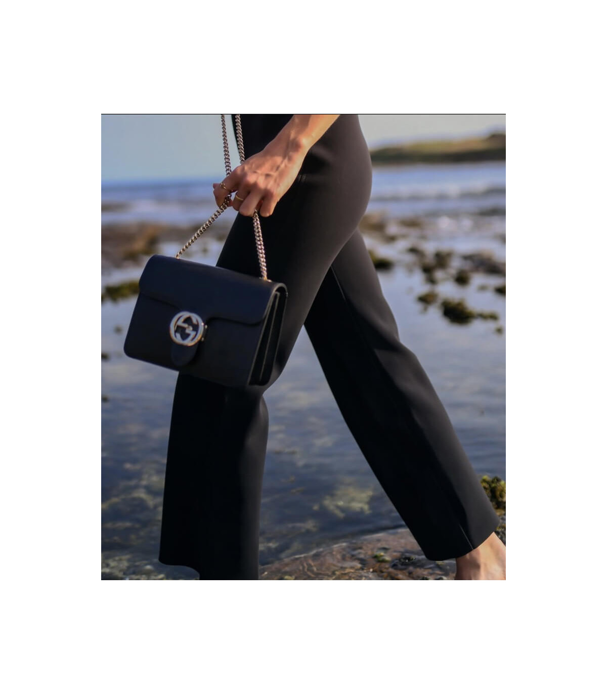 Gucci Interlocking G Chain Crossbody Black Leather 25cm