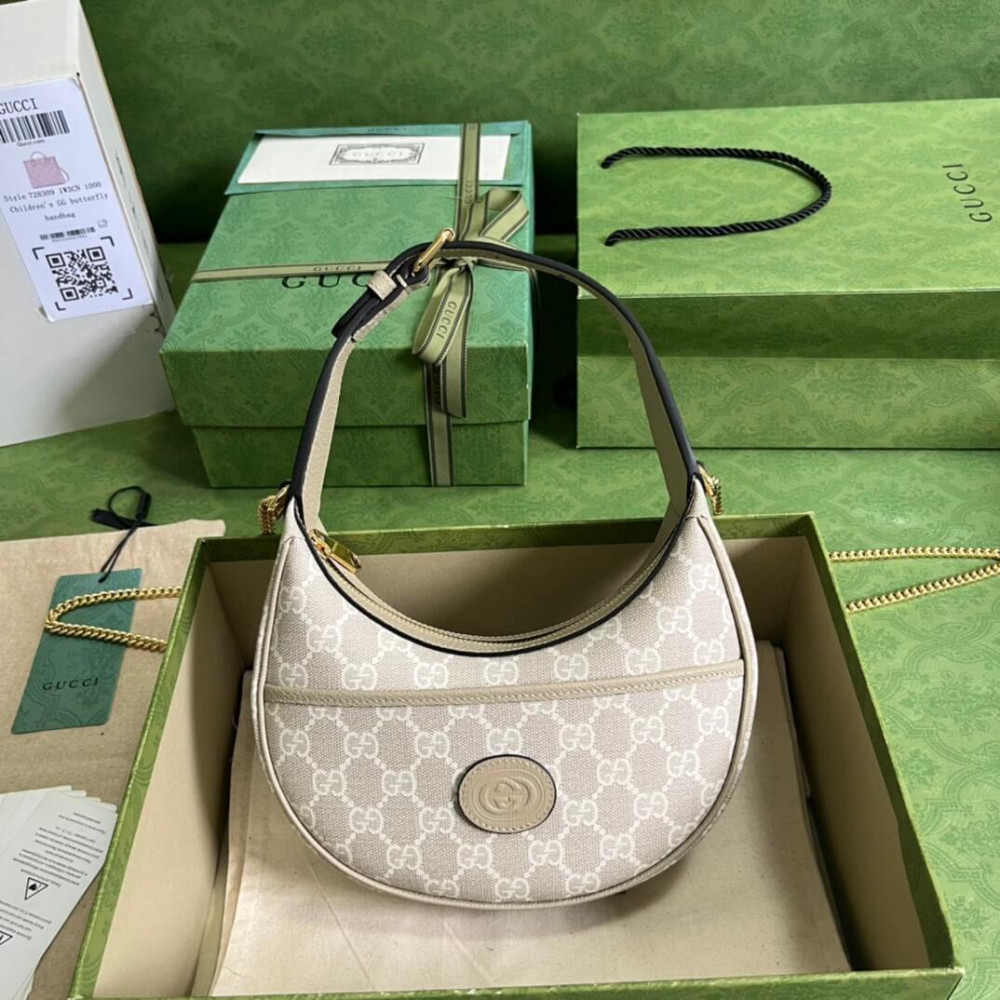 Gucci Half-Moon-Shaped Mini Bag with Interlocking G Oatmeal