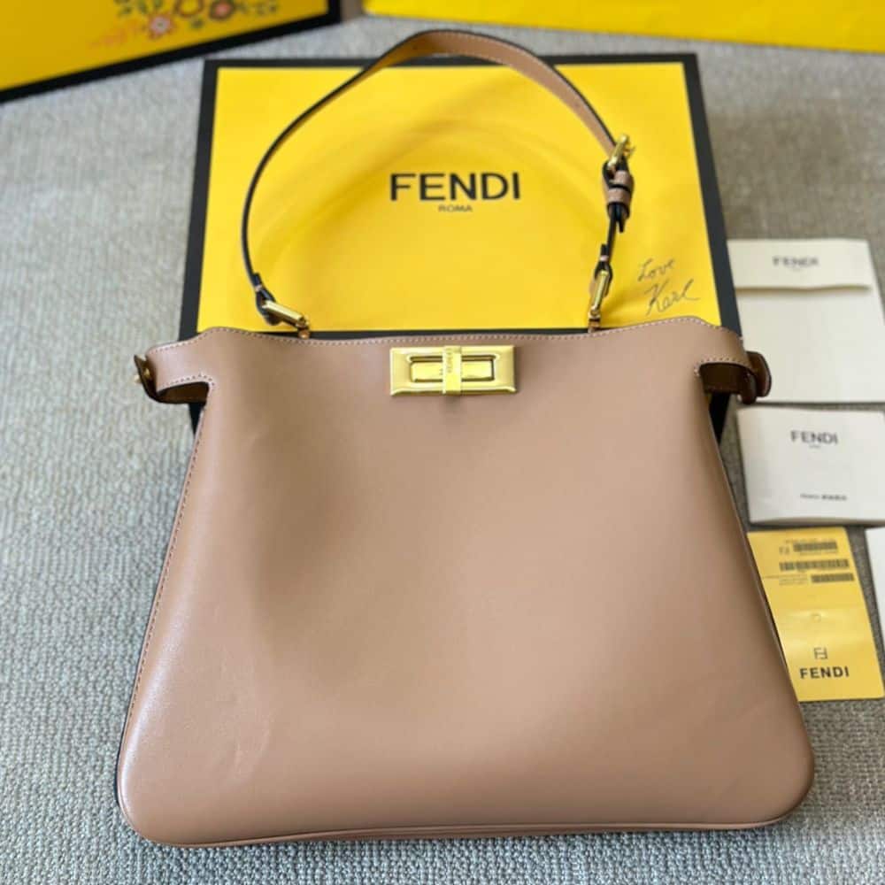Fendi Peekaboo Soft Medium Leather Bag Dove Grey 33Cm