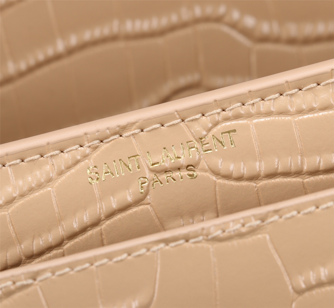 Saint Laurent Sunset Medium Chain Bag In Crocodile Embossed Shiny Apricot 22Cm