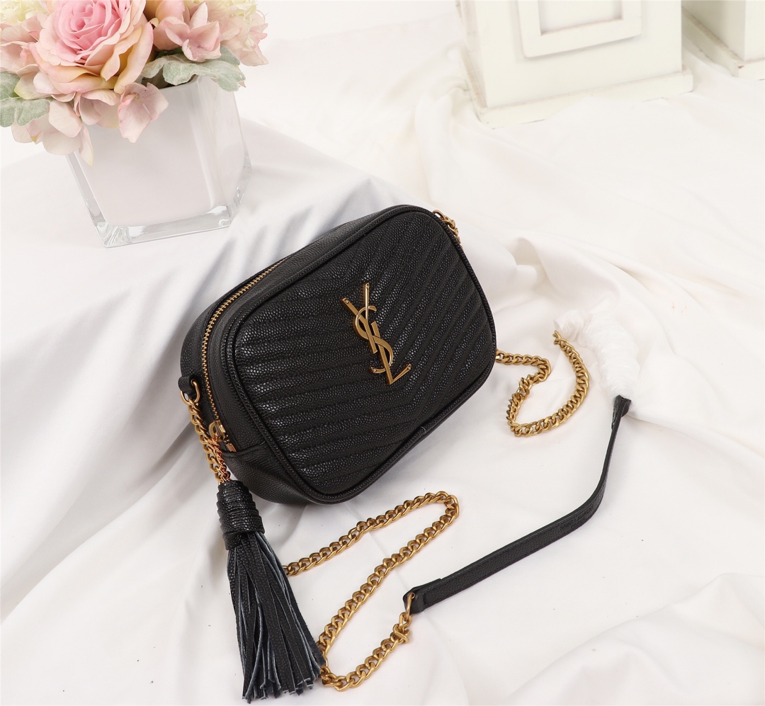 Saint Laurent Lou Camera Bag In Quilted Leather Gold Hardware Black 18Cm