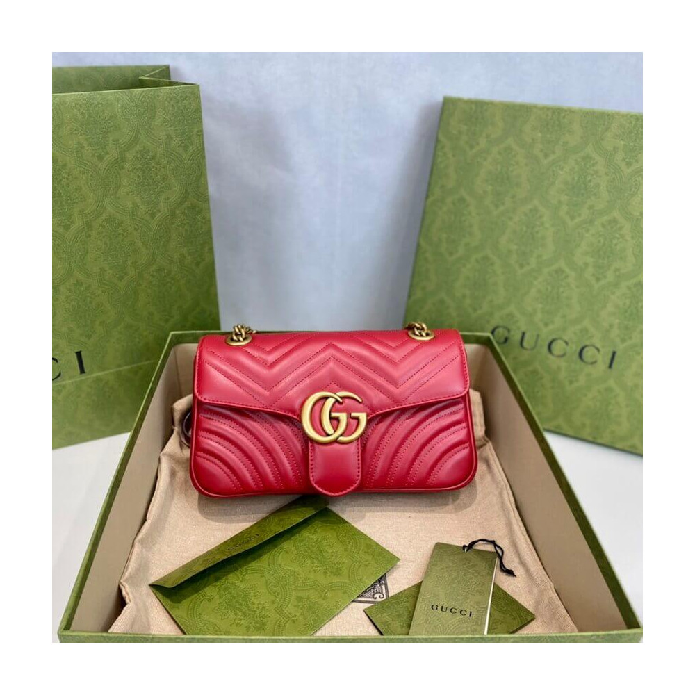 Gucci GG Marmont Matelasse Chevron Leather Small Shoulder Bag Red