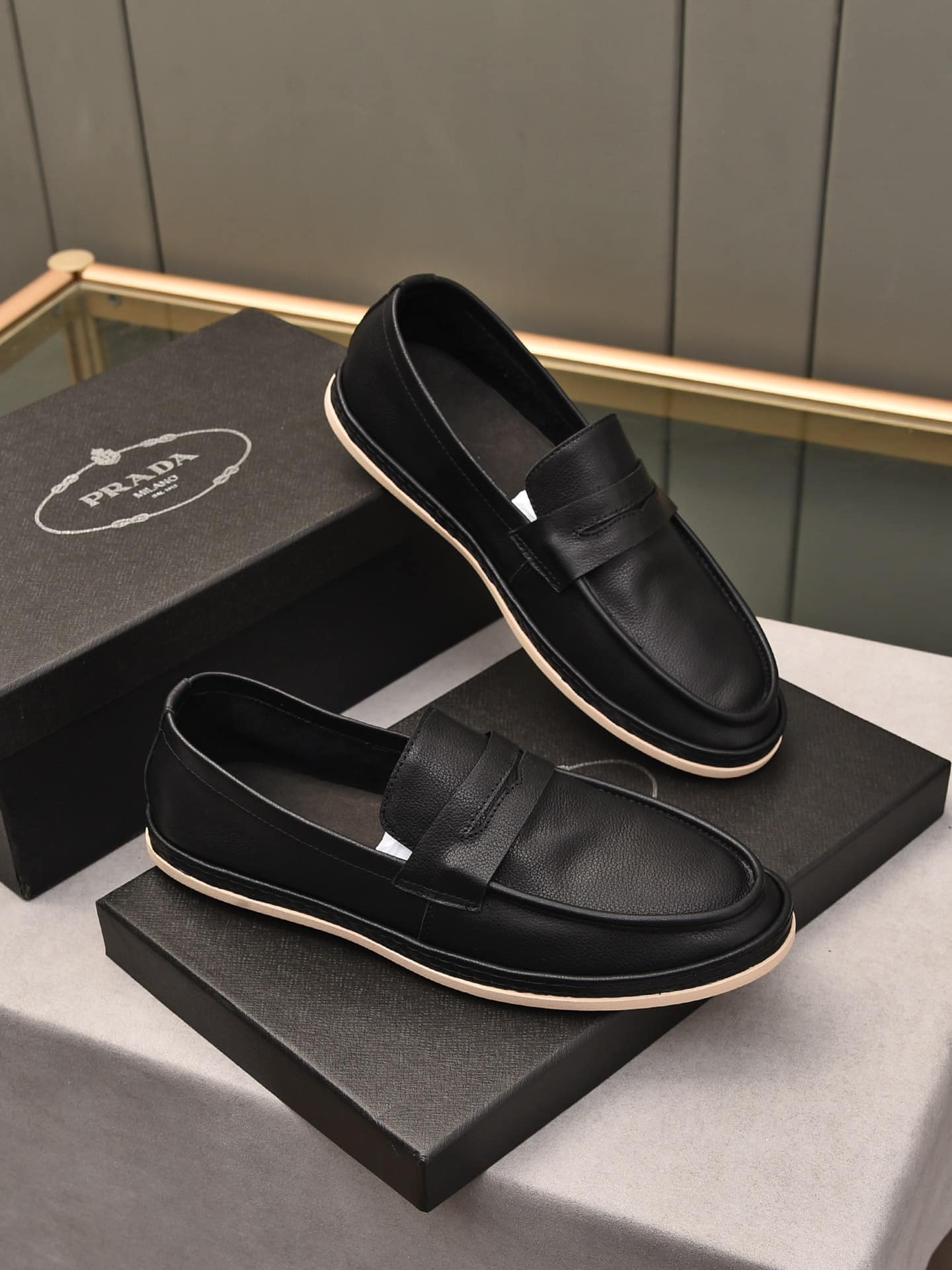 Prada Men’S Flat Loafers Leather Black