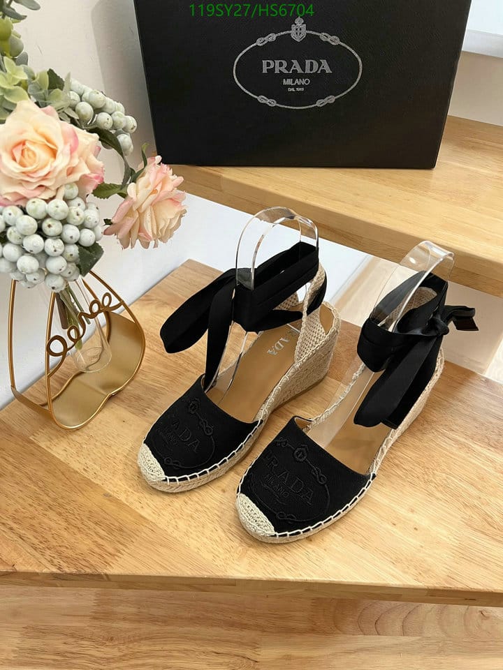 Prada Linen Espadrille Wedge Sandals Black