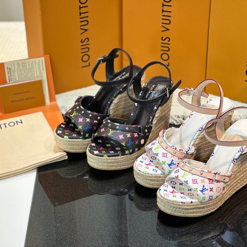 Louis Vuitton X Takashi Murakami Helios Wedge Sandal Black
