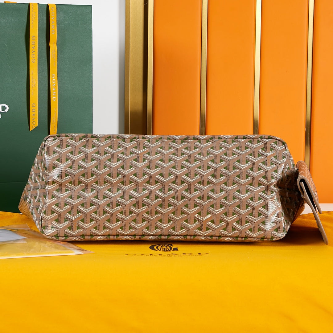 Goyard Saint Louis Pm 34Cm Brown Khaki Canvas Chevroches Calfskin