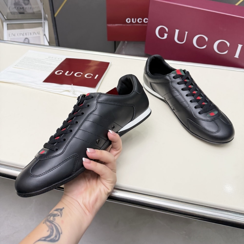 Gucci Men Shift Trainers All Black Leather 857018 Aafuh 1086