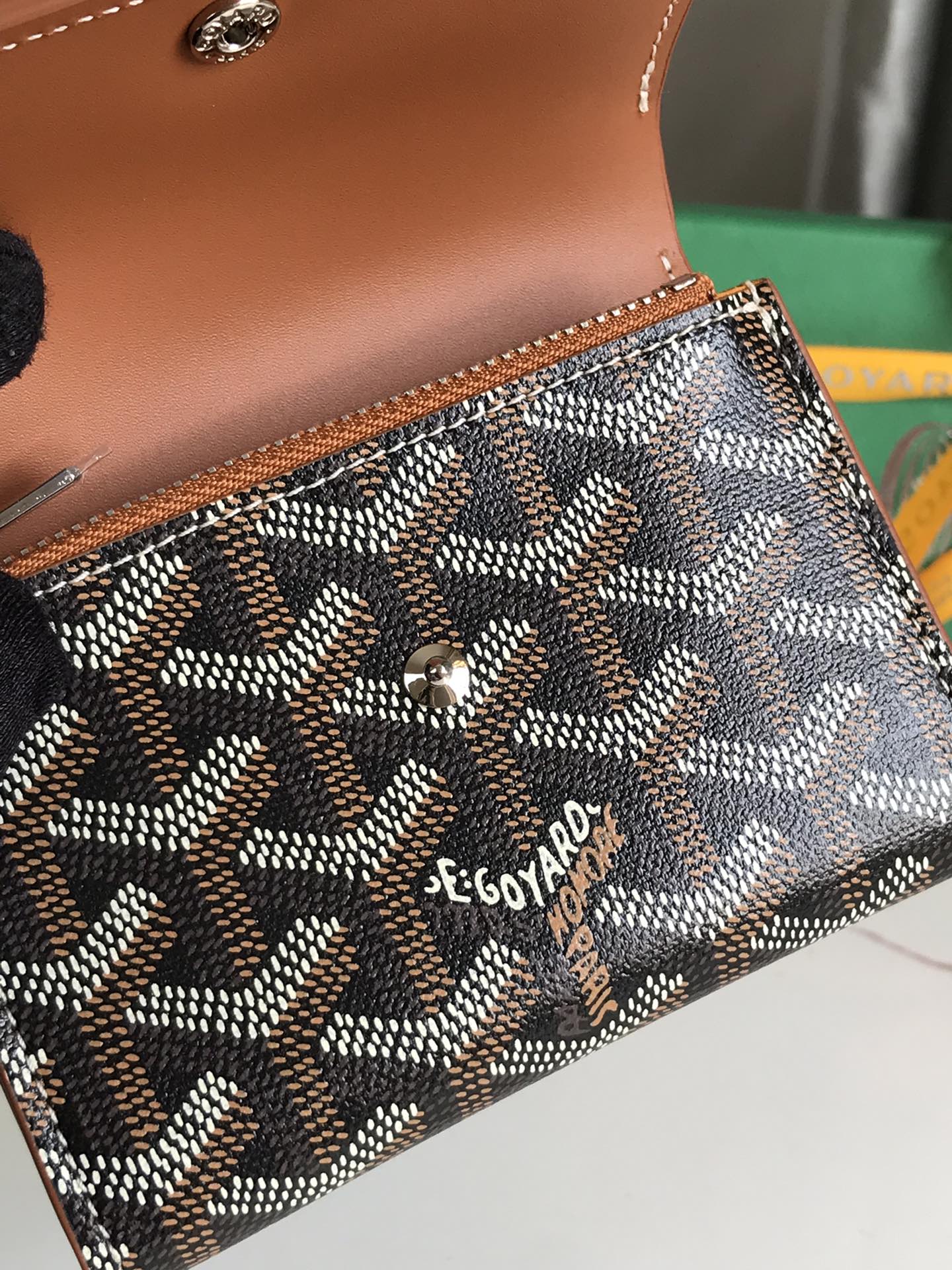 Goyard Saint-Gabriel Wallet 12 Cm Tan Calfskin And Black Goyardine Canvas