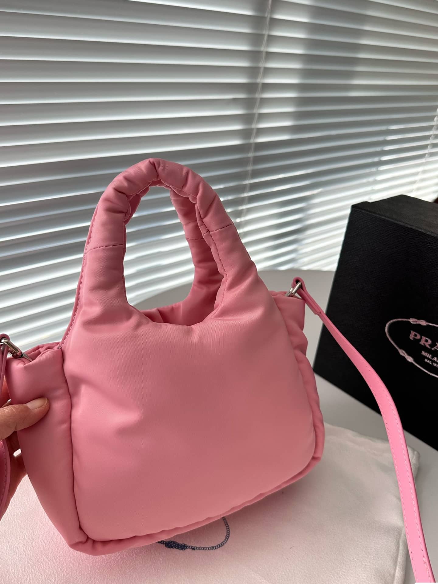 Prada Padded Soft Leather Bag Geranium Pink 19Cm