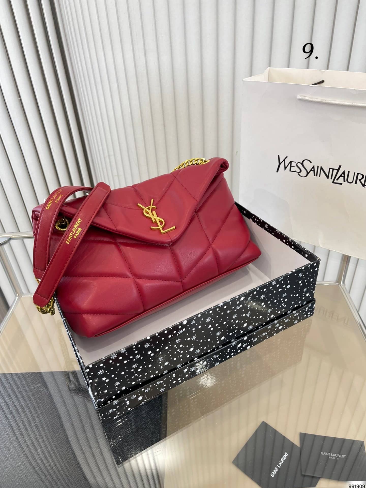 Saint Laurent Puffer Small Chain Bag In Quilted Red 28Cm
