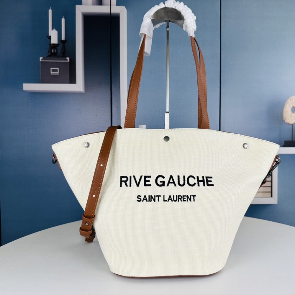 Saint Laurent Rive Gauche Shopping In Canvas White 50Cm