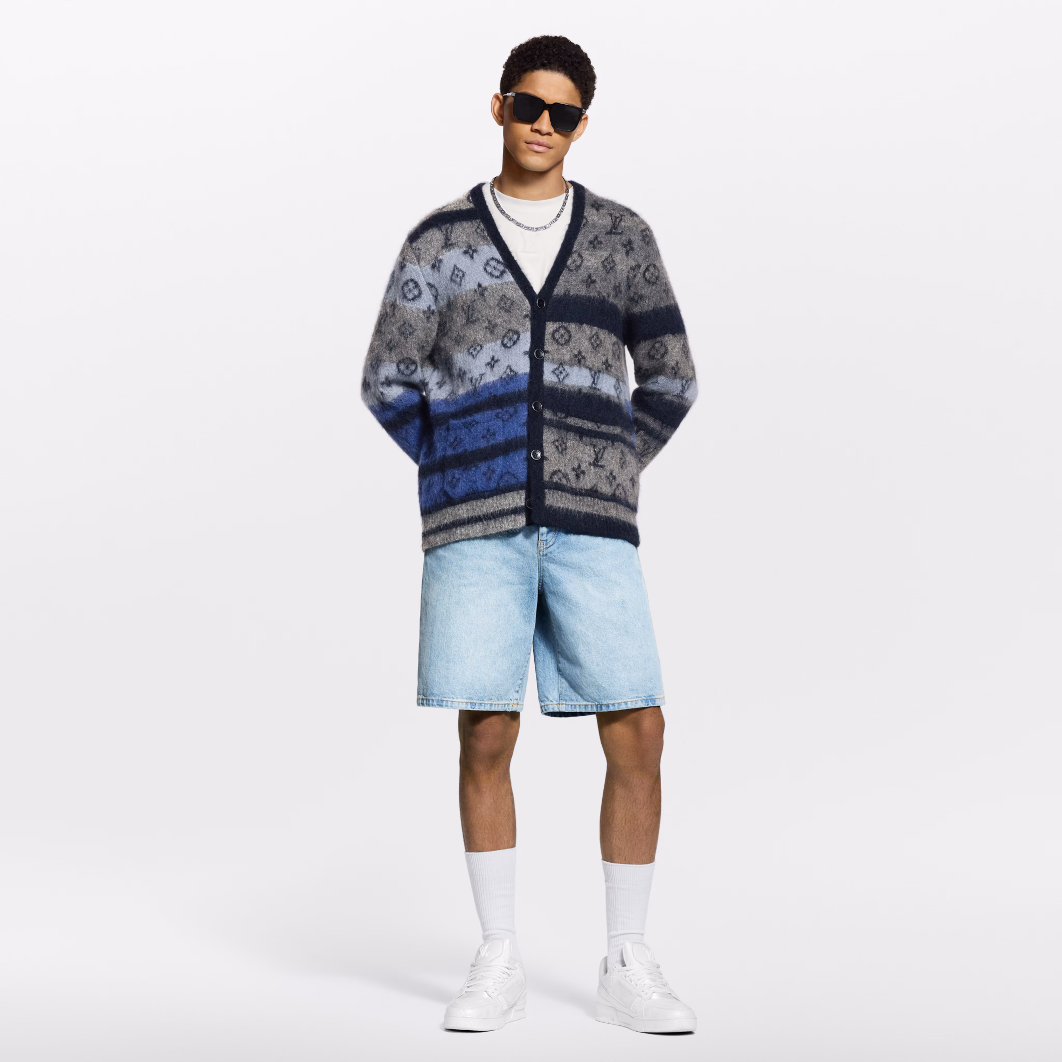 LV 1AIOX3 Monogram letter-combination mohair cardigan