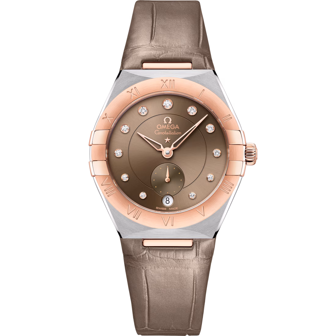 Omega Constellation 34mm Brown Dial with Diamonds Stainless Steel Sedna™ 18k Rose Gold Strap 131.23.34.20.63.001