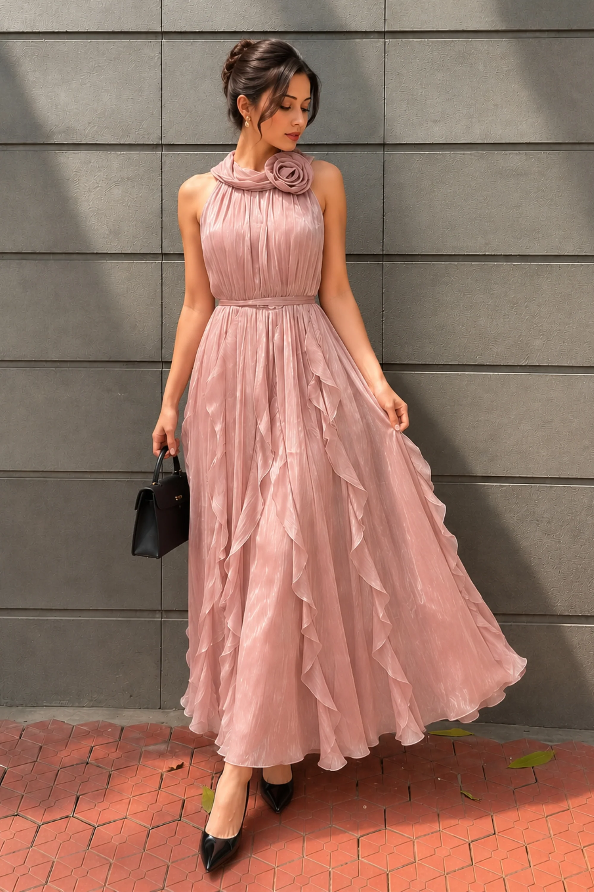 Camellia Bloom Ruffle Dress