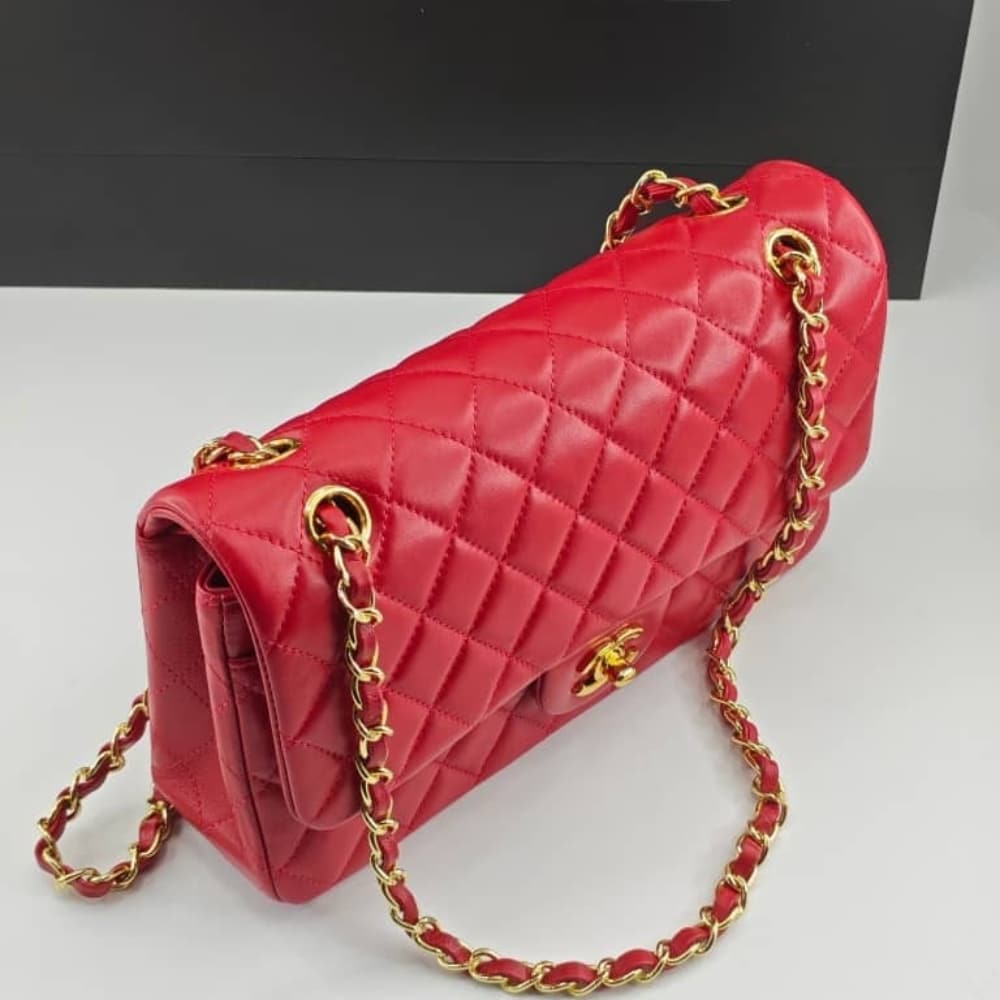 Chanel Medium Classic Double Flap Red Gold Hardware 25Cm