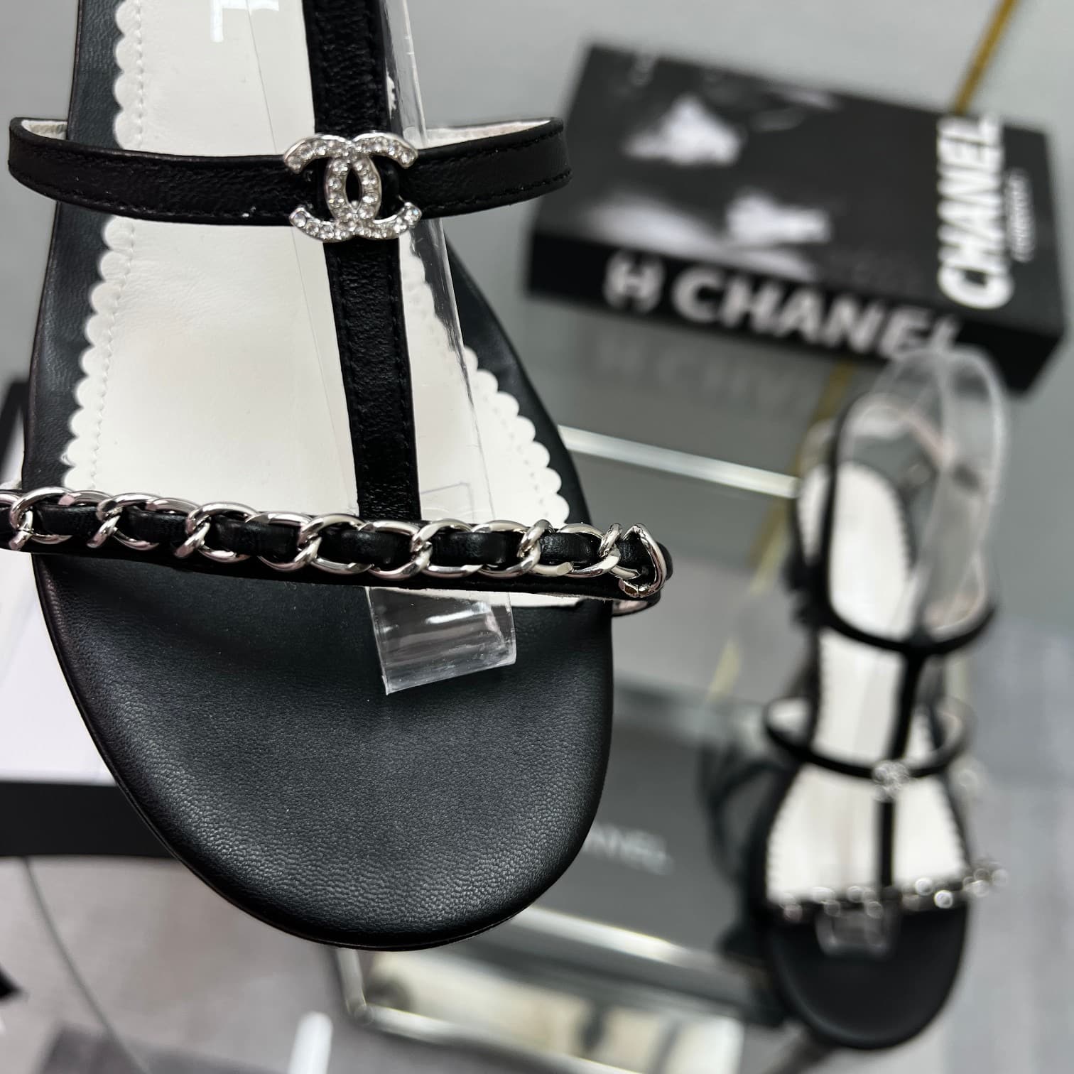 Chanel Sandals Metal Black G39645 X01000 94305