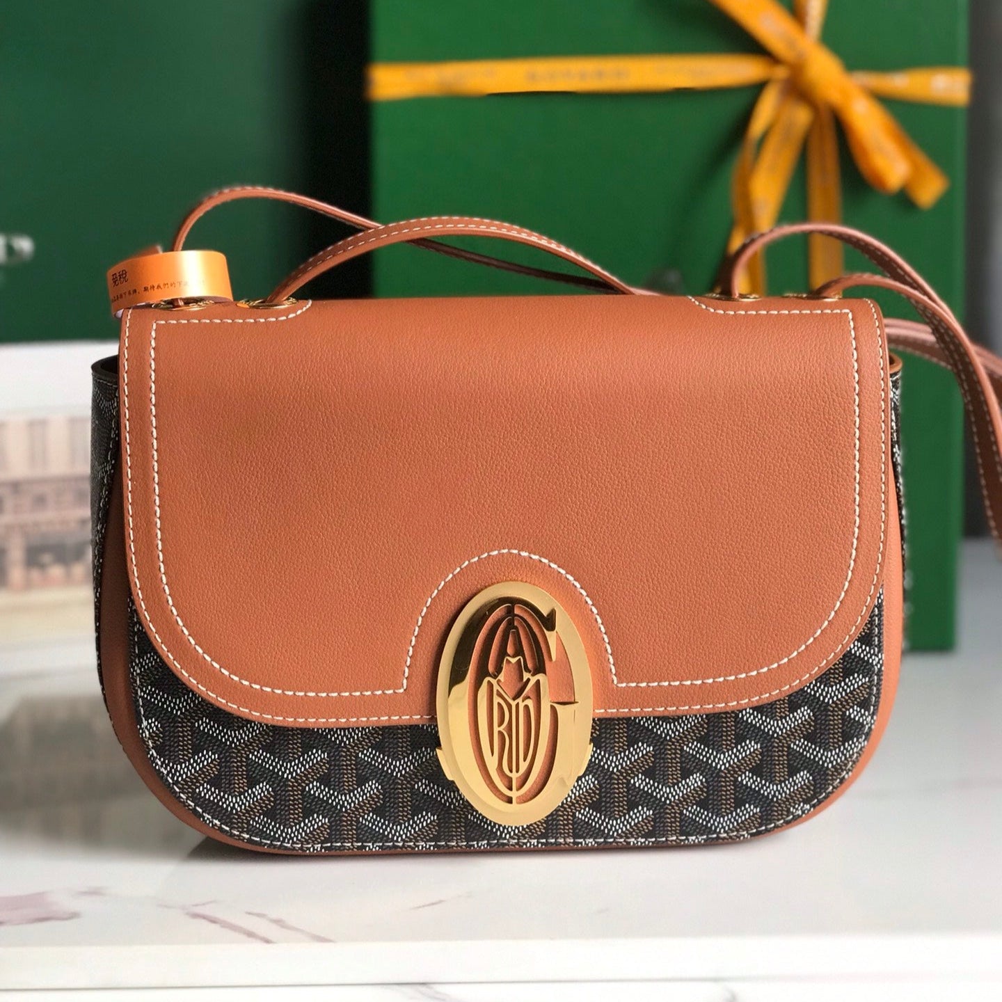 Goyard 233 Bag 25 Cm Tan Calfskin And Black Goyardine Canvas 25cm