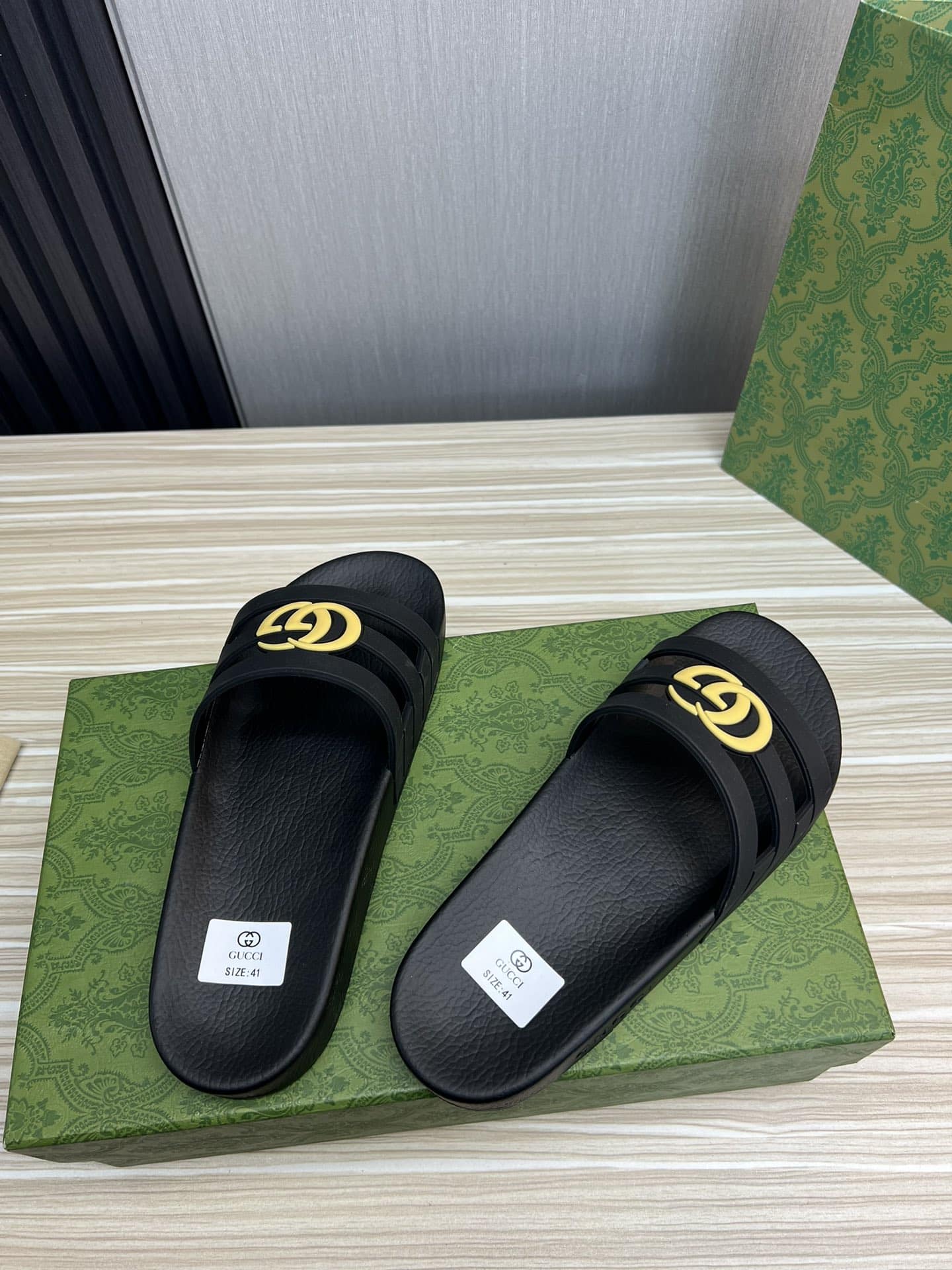 Gucci Slippers Sandals Mules Summer With Gg Logo Yellow
