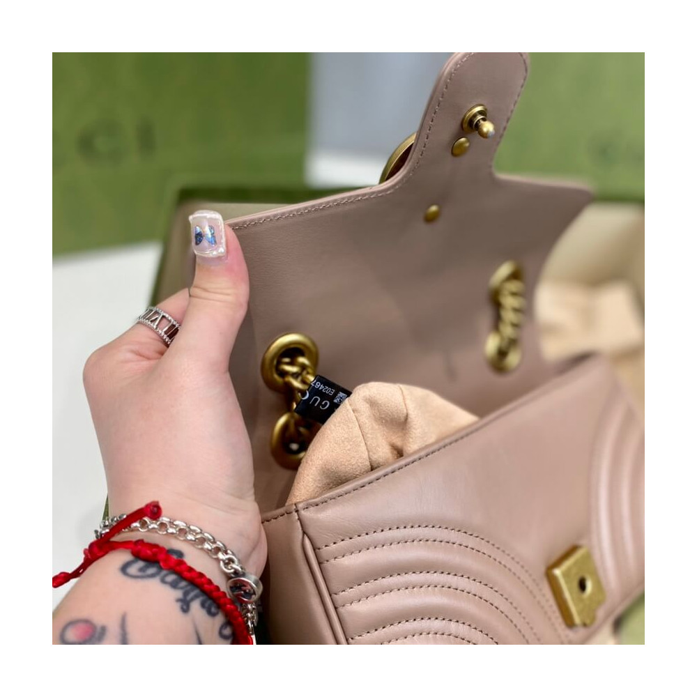 Gucci GG Marmont Matelasse Chevron Leather Mini Bag Nude Pink