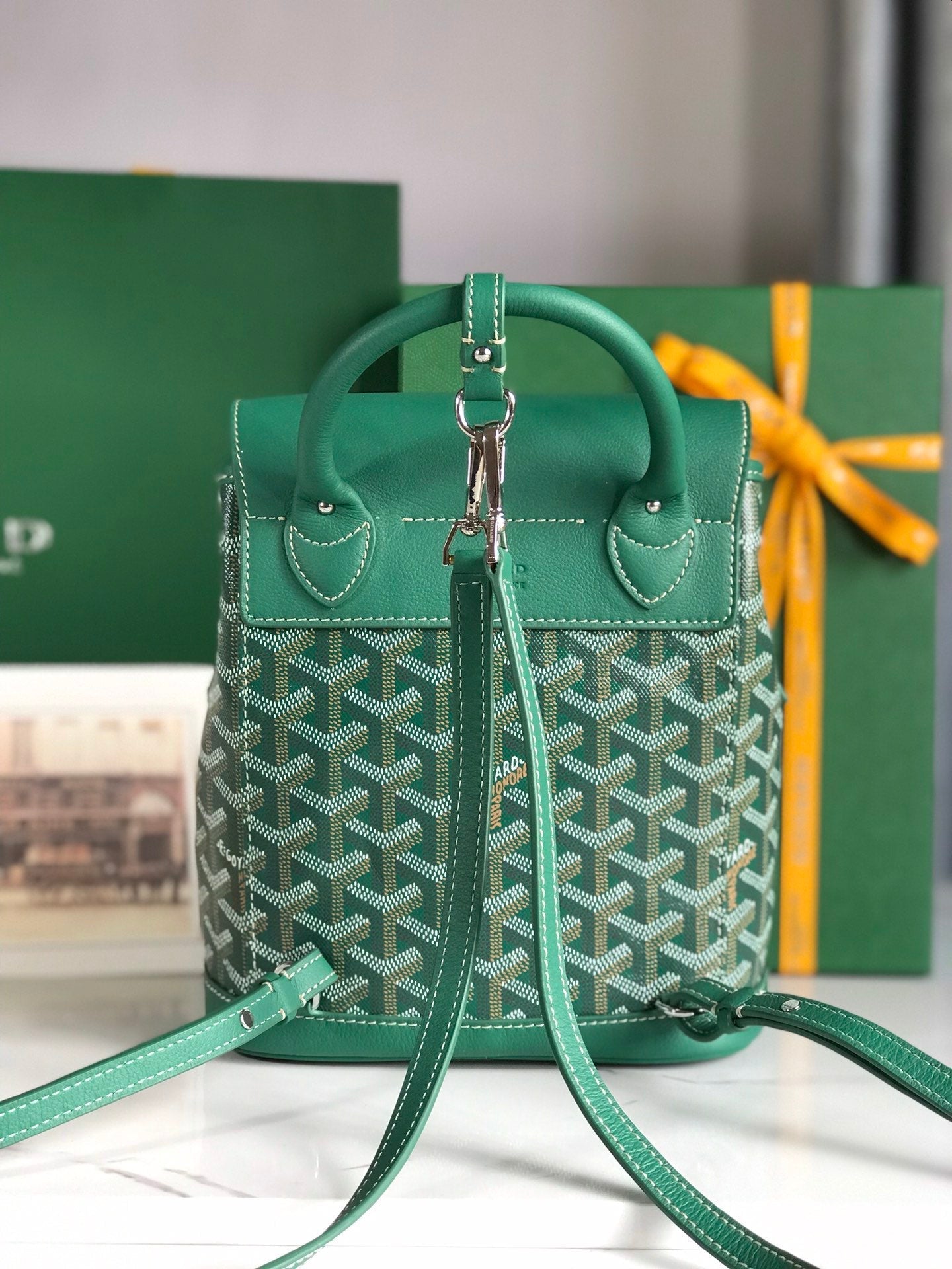 Goyard Alpin Mini Backpack 21 Cm Green Lambskin And Goyardine Canvas