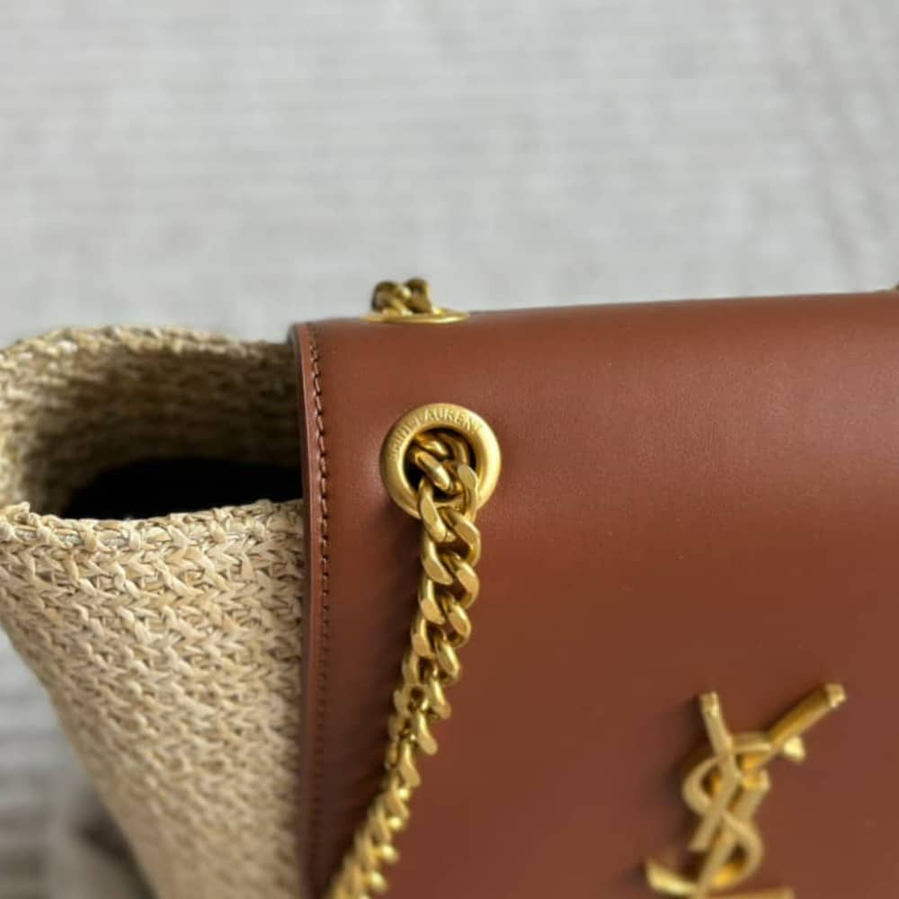 Saint Laurent Mini Manon In Raffia And Aged Vegetable Tanned Leather Naturel 23Cm