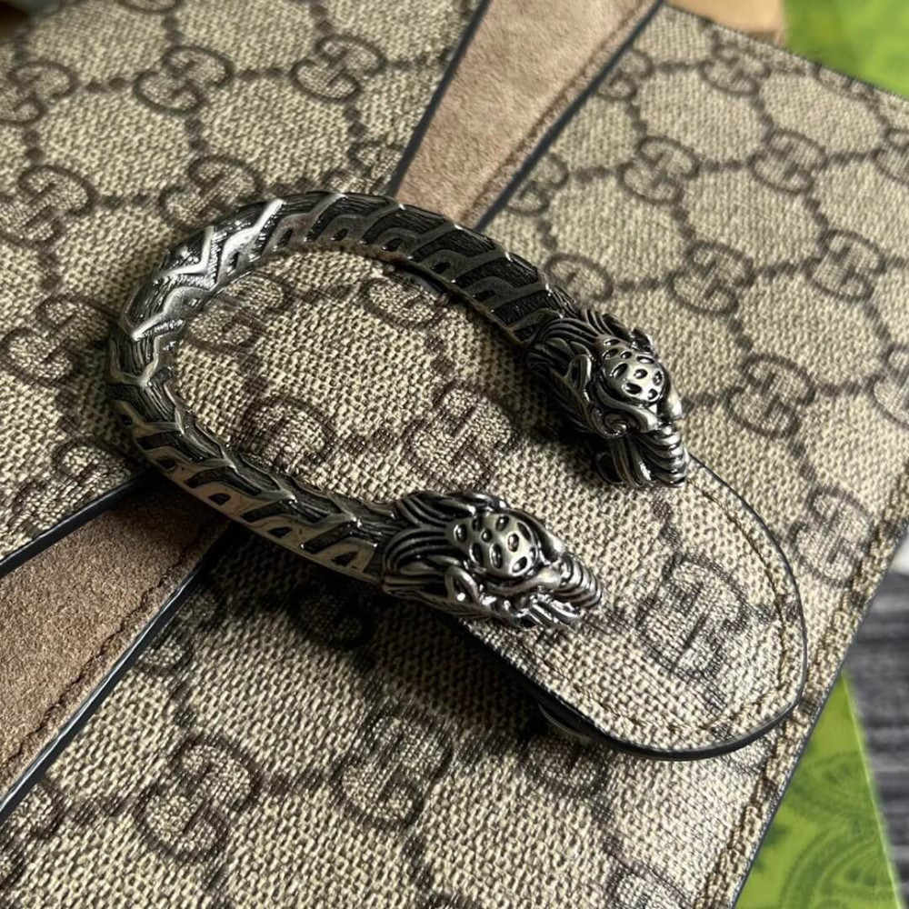Gucci Small Dionysus Top Handle Bag Taupe Suede Trim