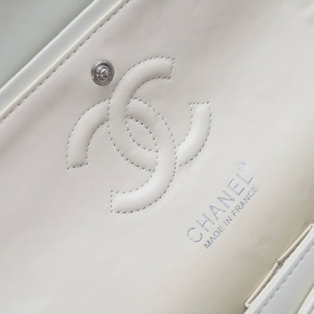 Chanel Classic Double Flap Bag White Silver Hardware 25cm