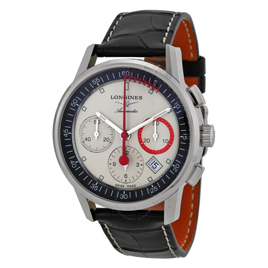【Super Clone】Longines Men's L47544724 Heritage Column Wheel Chronograph Automatic Black Leather Watch
