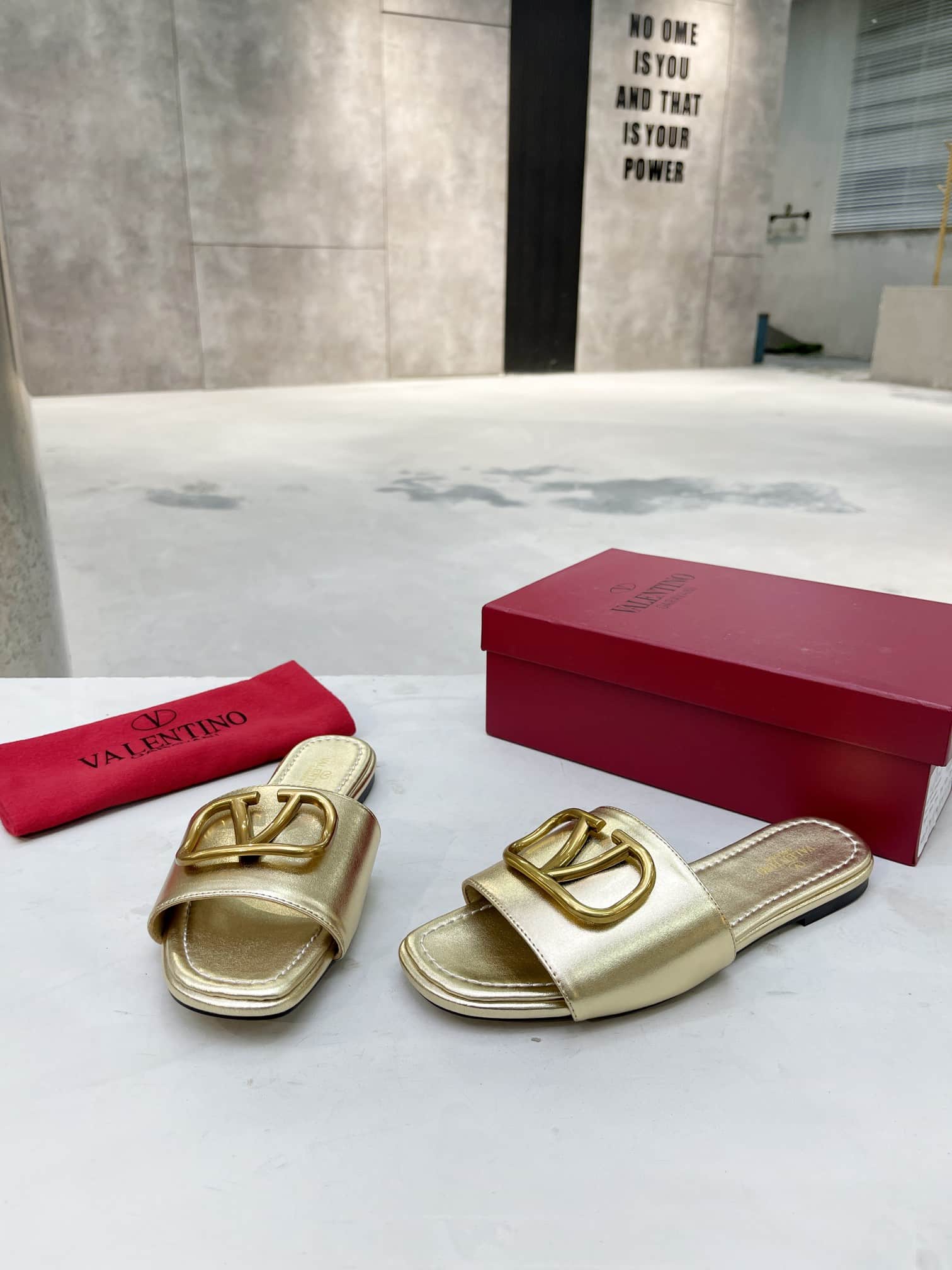 Valentino Garavani VLogo Signature Slide Sandal Gold
