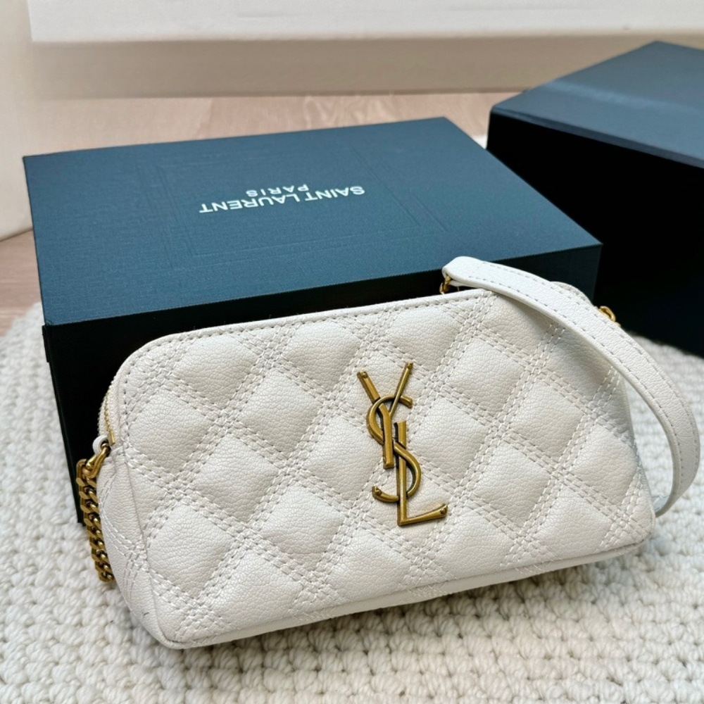 Saint Laurent Mini Becky Double Zip Bag White 20Cm