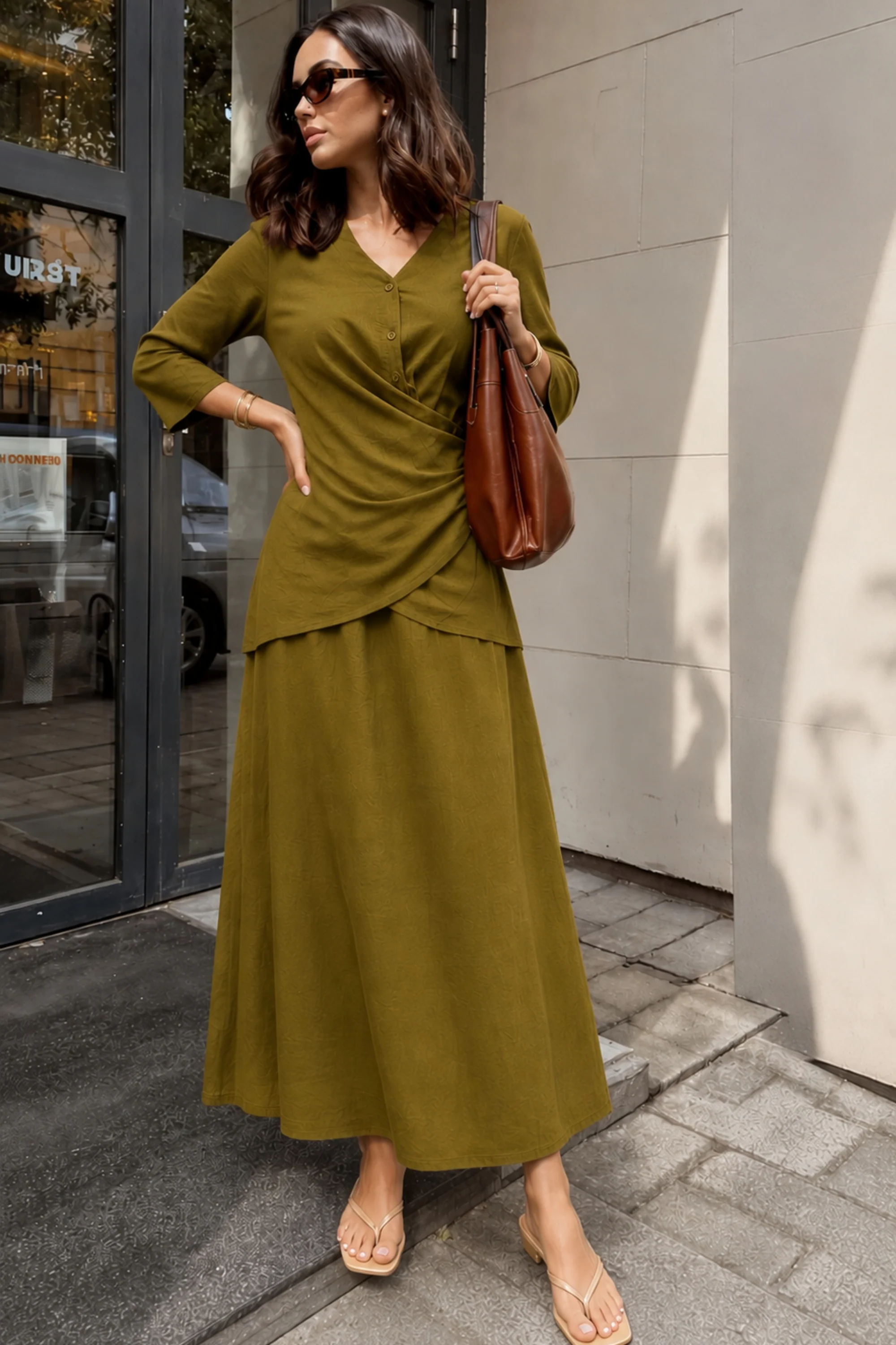 Olive Linen Wrap Coord