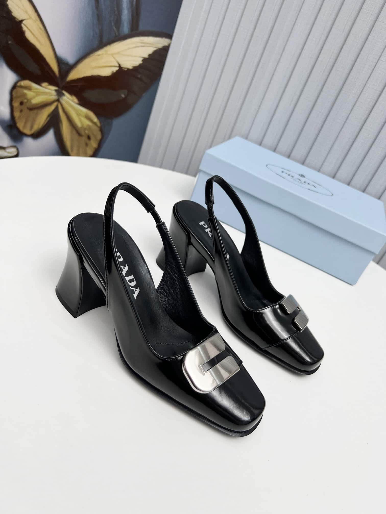 Prada Leather Slingback Pumps Black