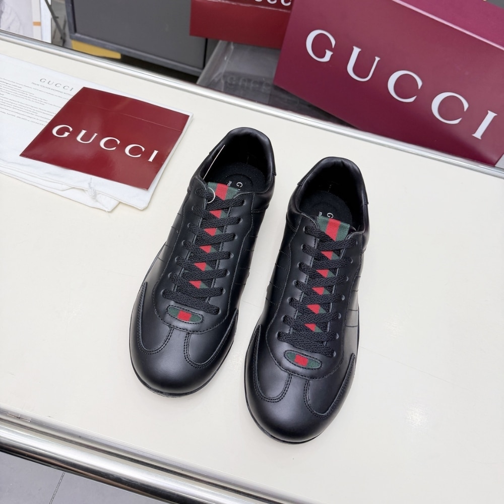 Gucci Men Shift Trainers All Black Leather 857018 Aafuh 1086