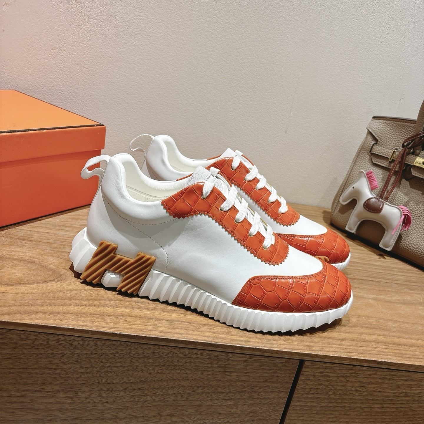 Hermès Day Sneaker White/Orange- Shoes for Men