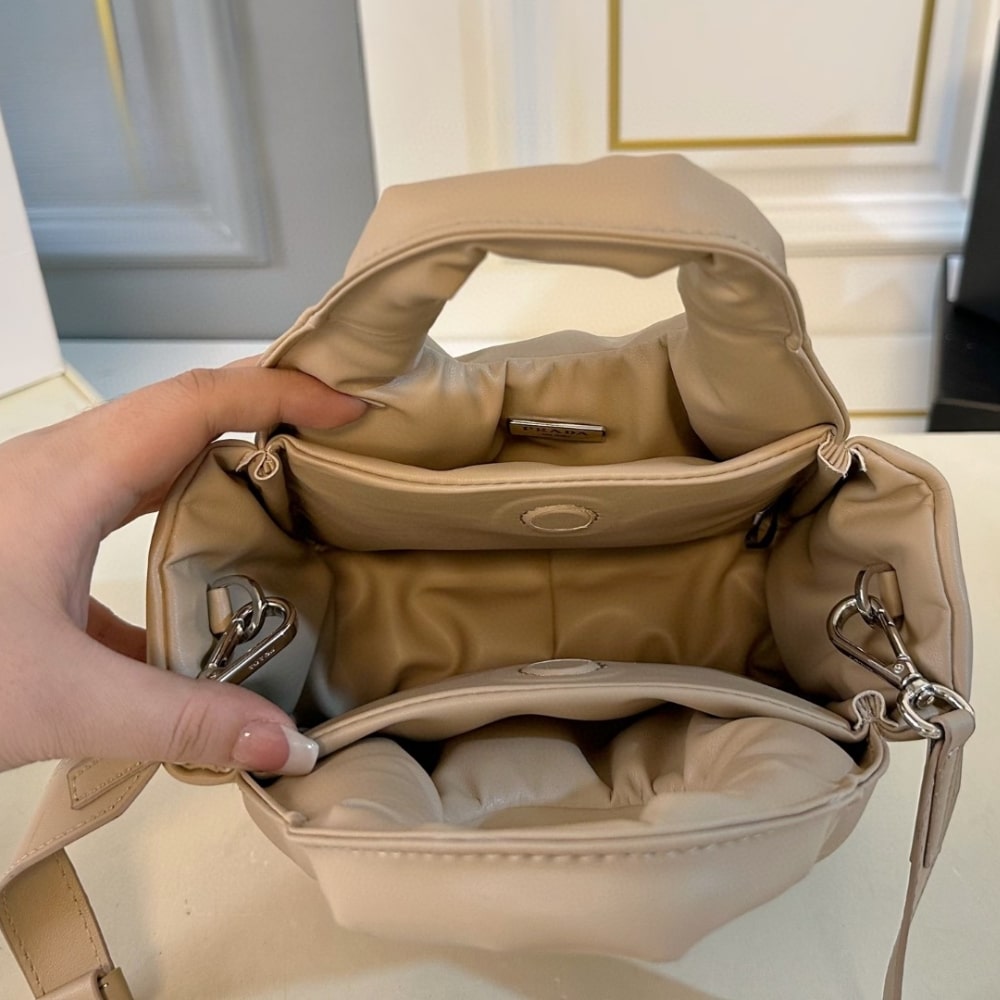Prada Padded Soft Leather Bag Desert Beige 19Cm