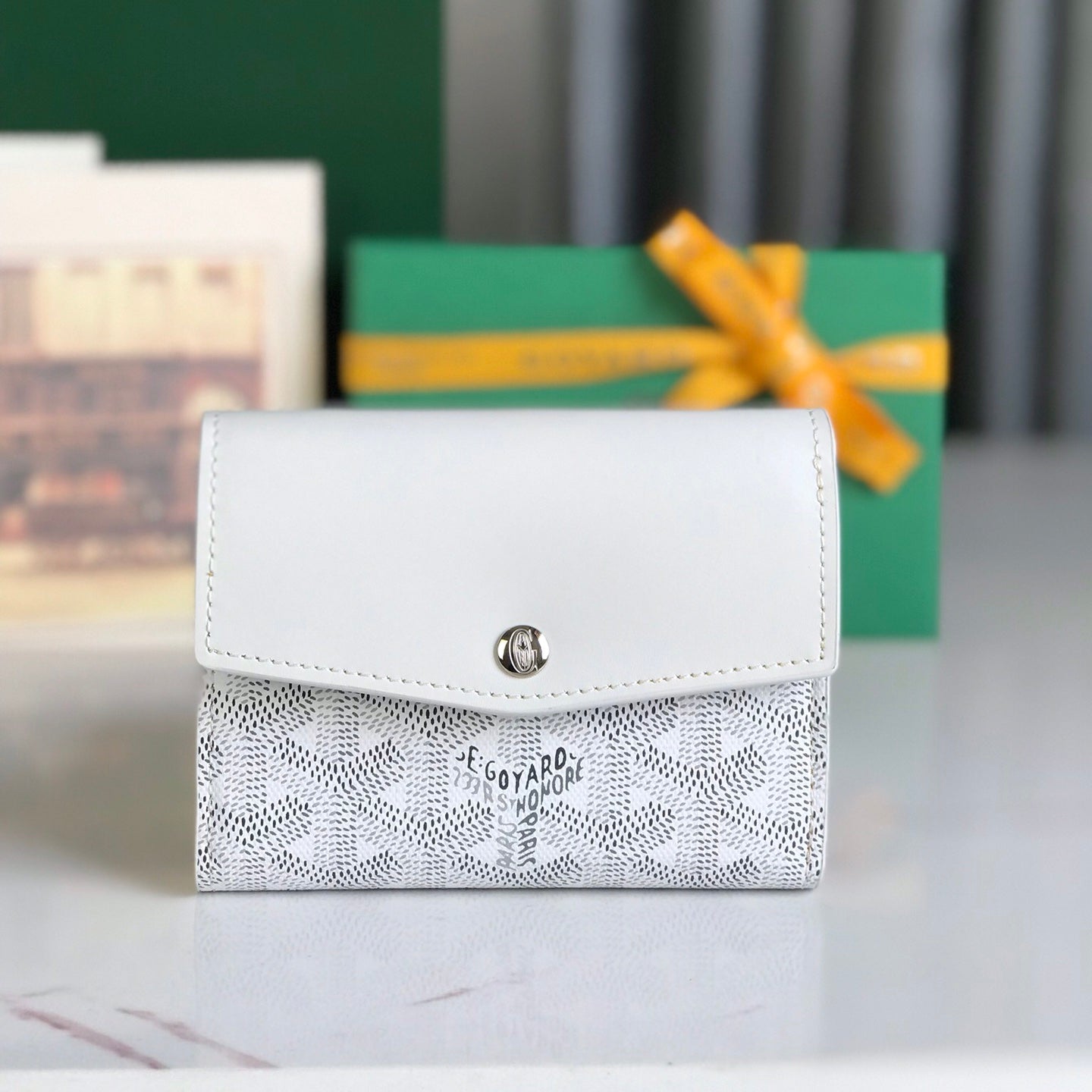 Goyard Saint-Gabriel Wallet 12 Cm White Calfskin And Goyardine Canvas