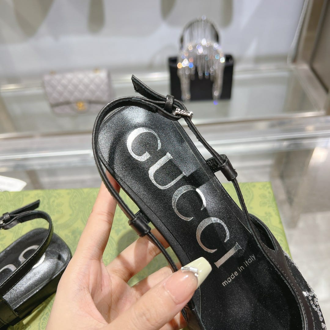 Gucci Gg Embellished Slingback Flats Black