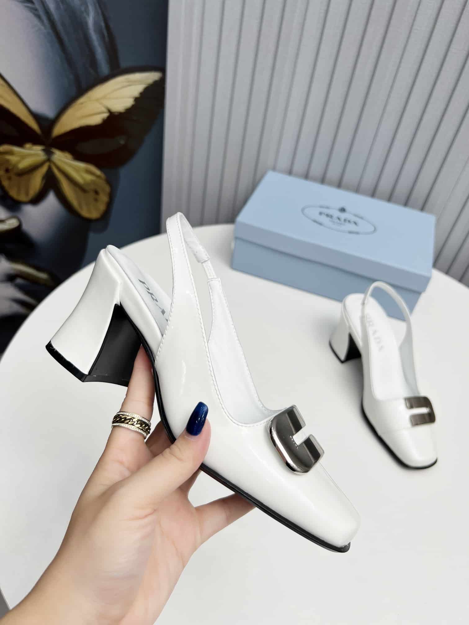 Prada Leather Slingback Pumps White