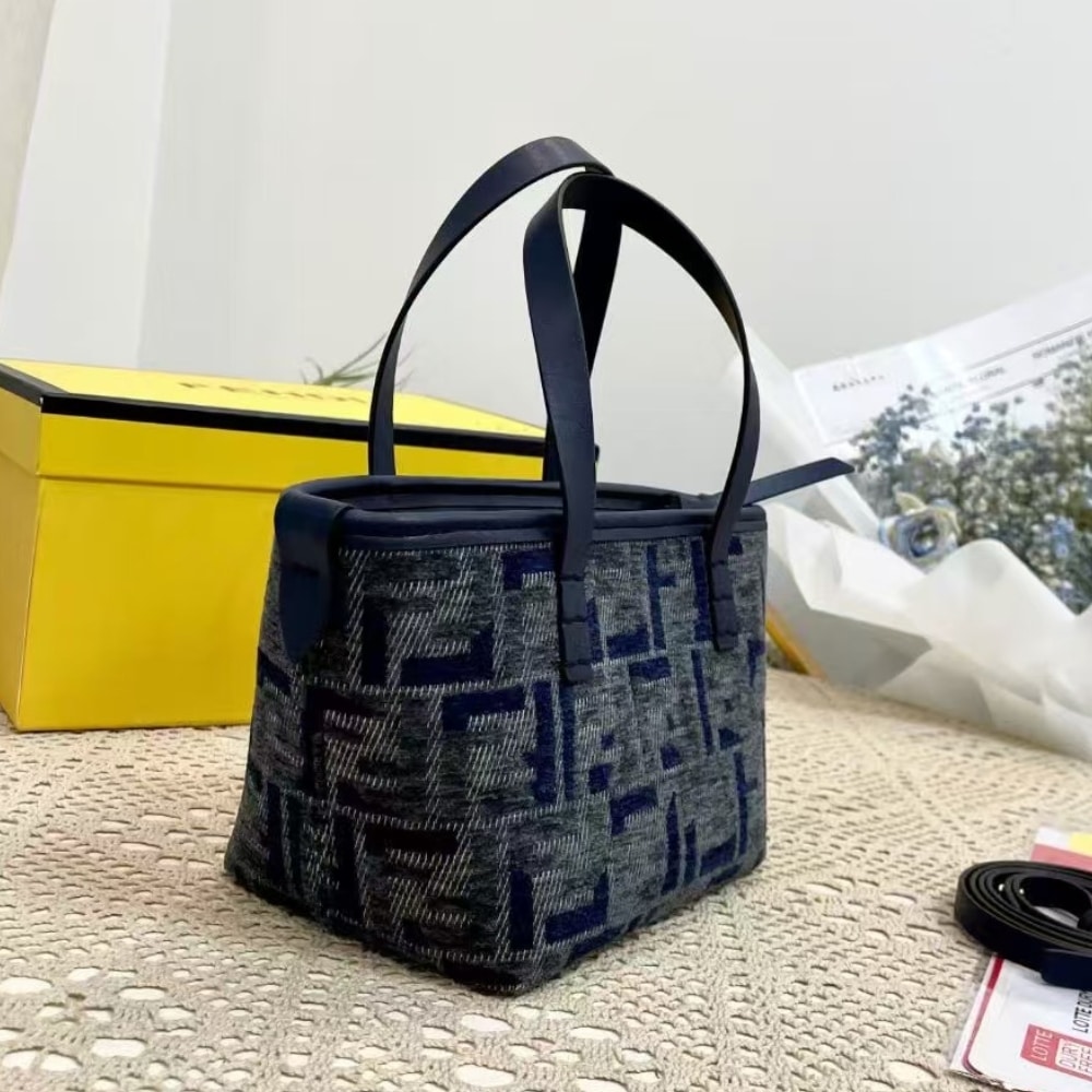 Fendi Roll Mini Ff Chenille Bag Dark Blue 16Cm