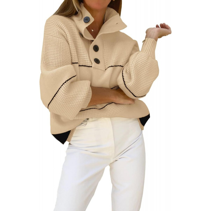 Women's Slouchy Waffle Knit Sweater 1/2 Button Polo