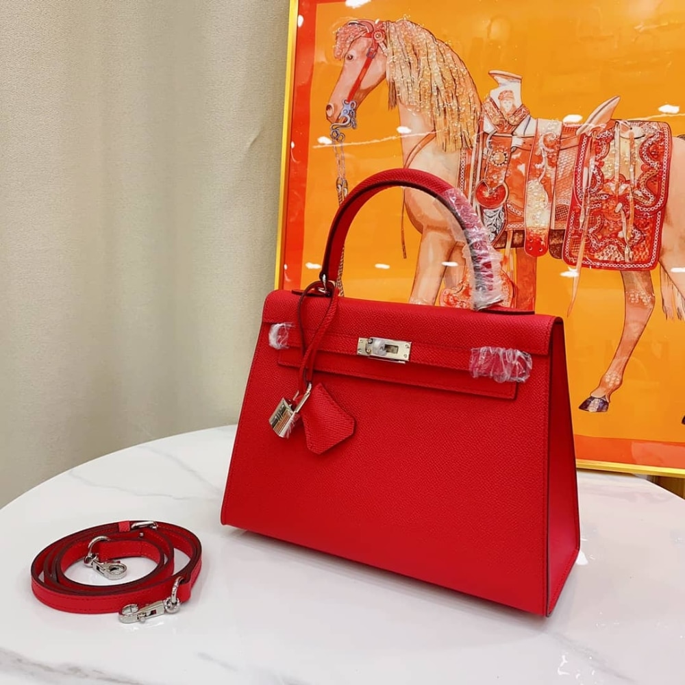 Hermès Kelly Sellier 25 Casaque Epsom Rouge With Silver Hardware In 25Cm