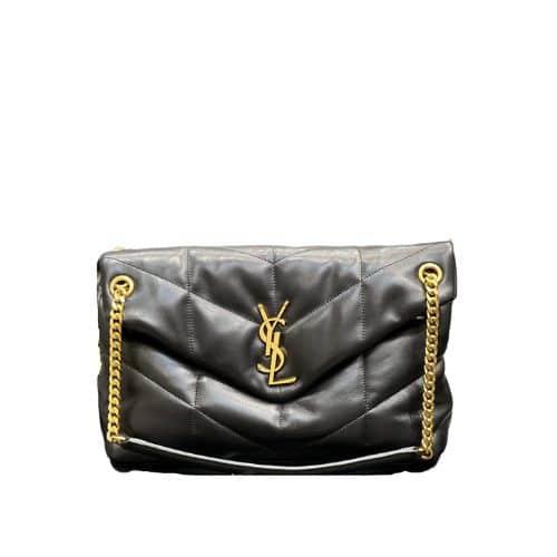 Saint Laurent Puffer Medium Chain Bag In Quilted Gold Toned Metal