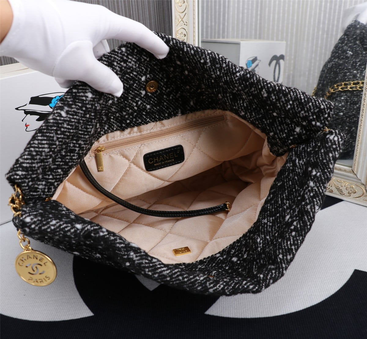 Chanel 22 Handbag Denim Gold And Dark Gray 40Cm/15.7in