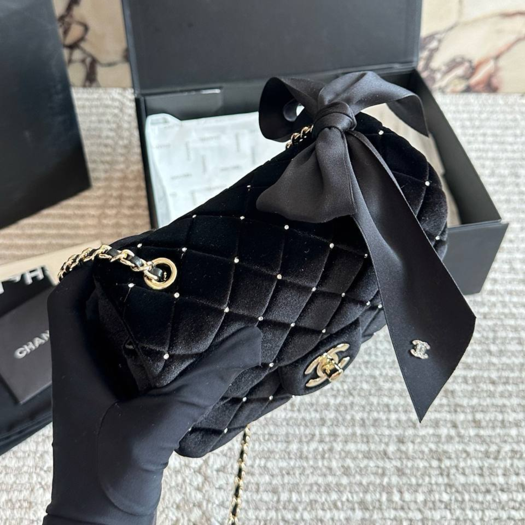 Chanel Mini Pearl Super Black Bag 17cm/6in