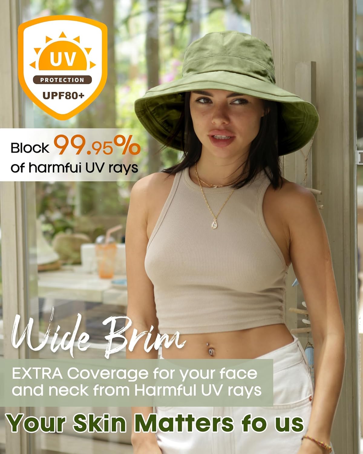 Sun Hats for Women Gardening Hat Wide Brim Ponytail Beach Sun Protection Breathable Cotton Summer Hat with Fold-Up Brim