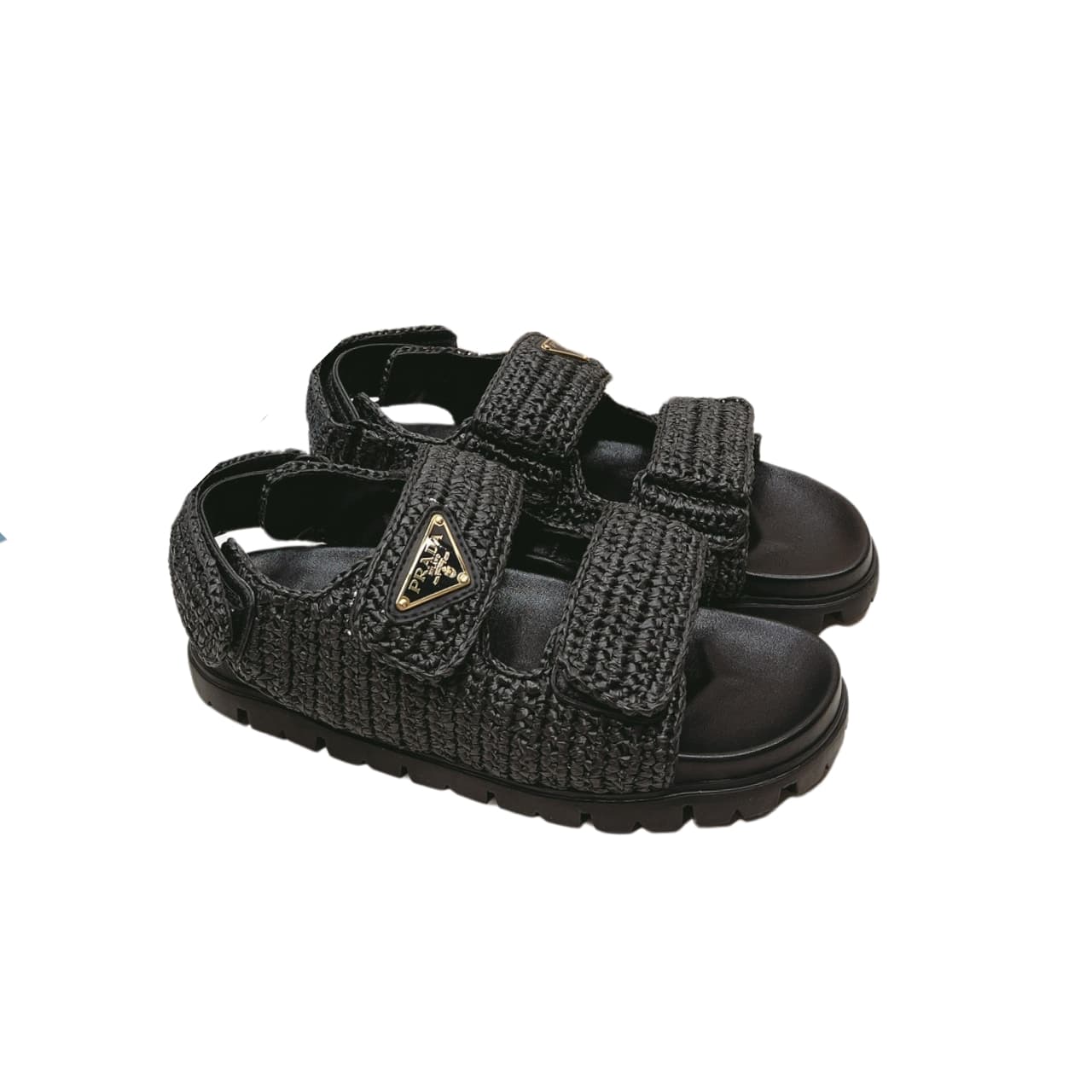 Prada Monolith Crochet Raffia Effect Sandals In Black