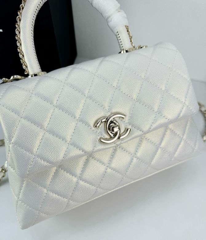 Chanel Coco Classic Flap Bag 24cm/9.4in Caviar Leather Silver Hardware – White.
