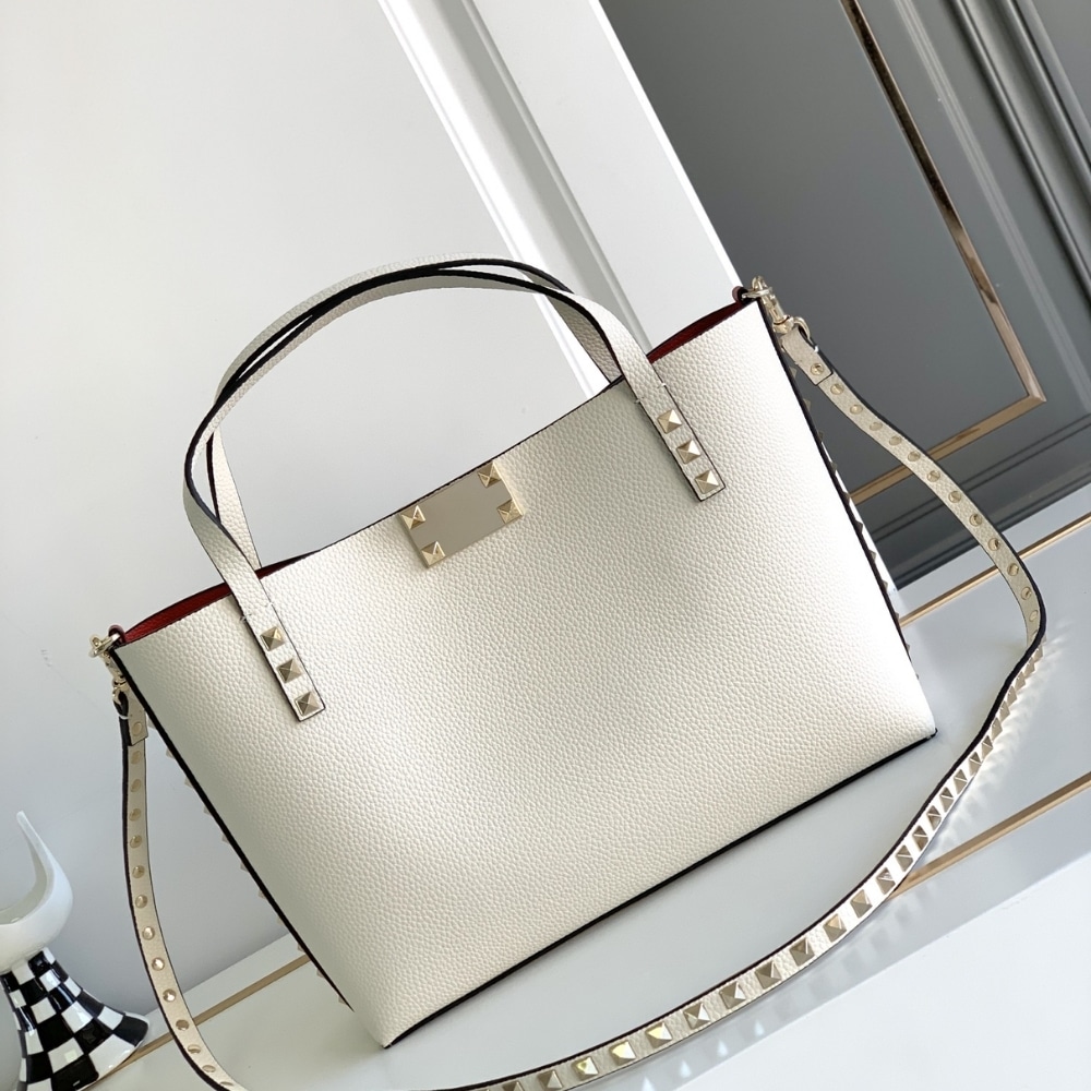 Valentino Garavani Rockstud Small Tote Bag White 28Cm