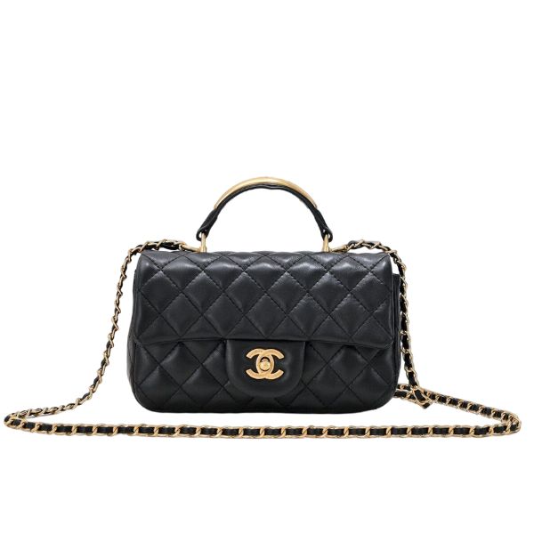 Chanel 22B Flap Bag With Gold Hardware Top Handle Black 21Cm/8in As2431